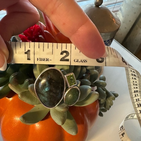 Elegant Labradorite, Peridot, Green Turquoise 925 Silver Cocktail Artisan Ring - Picture 15 of 15